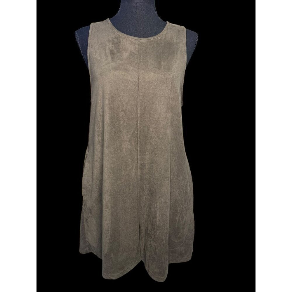 Modlook29 Sleeveless Suede Tunic Shorts Women SM Green Keyhole Back Side Pockets